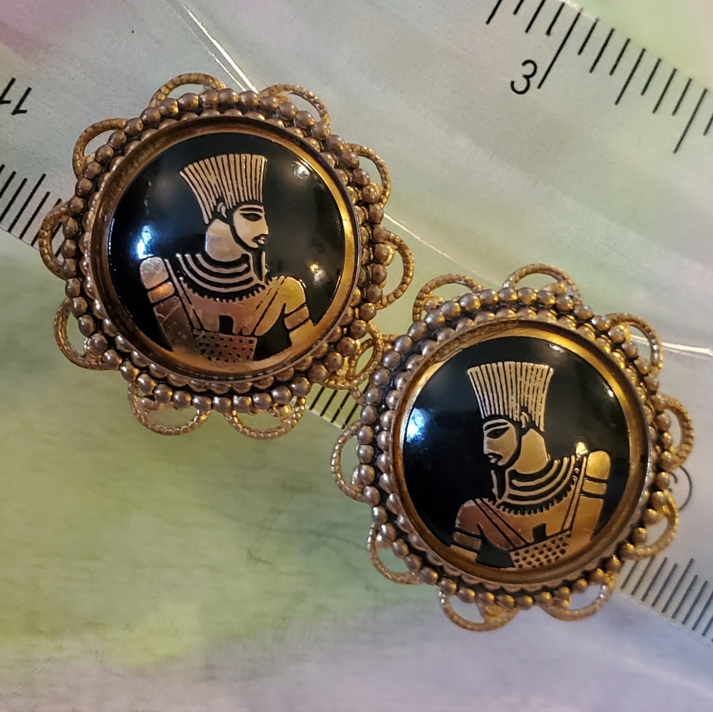 Vintage Egyptian Revival Pharaoh Earrings Screwback